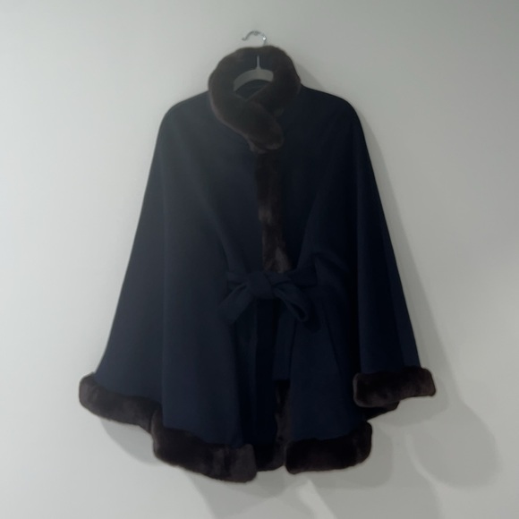 Ellen Tracy Fur Trimmed Wool Blend Cape Coat XL - Picture 2 of 10